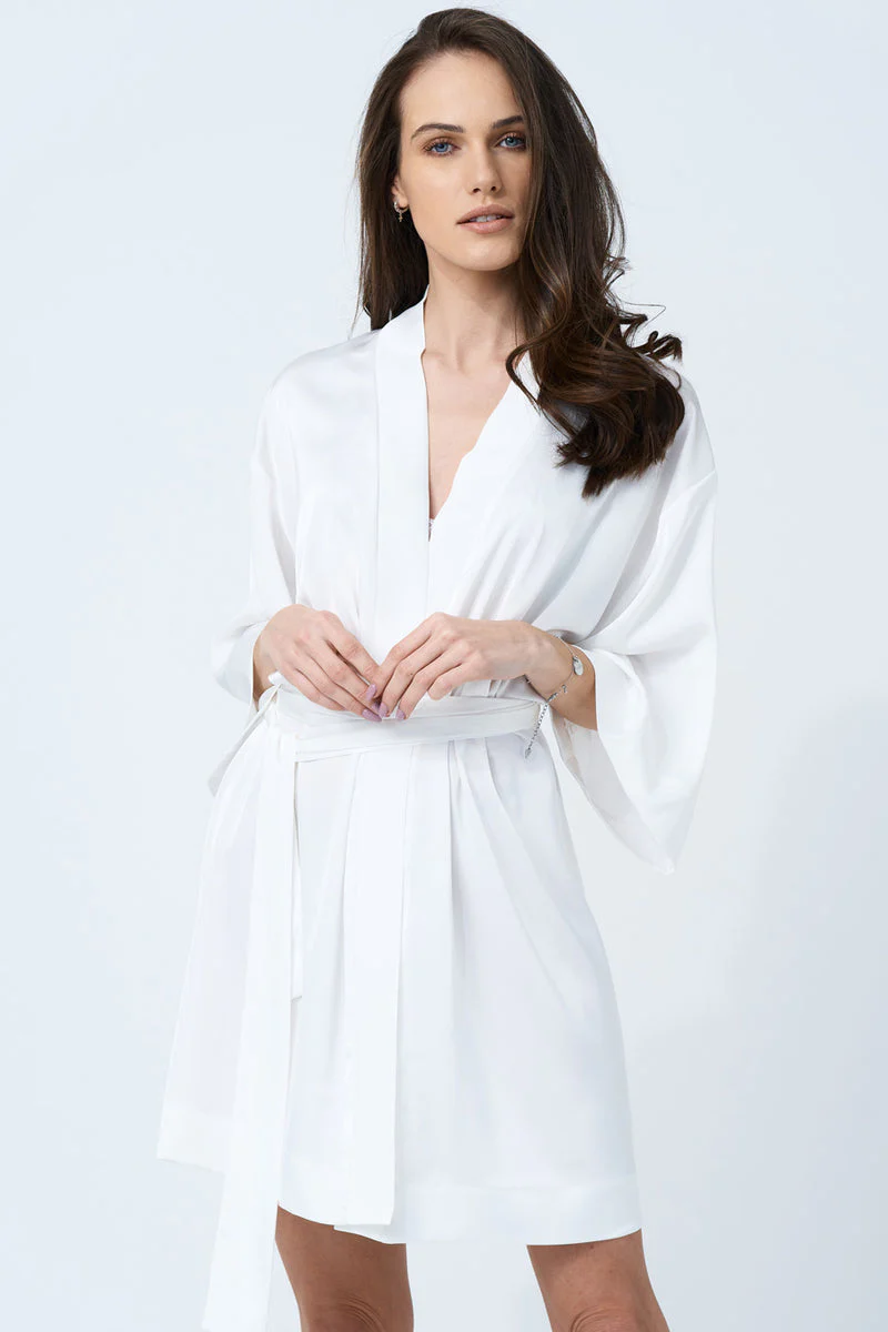 Satynowe kimono / szlafrok Dora Beige - Image 4