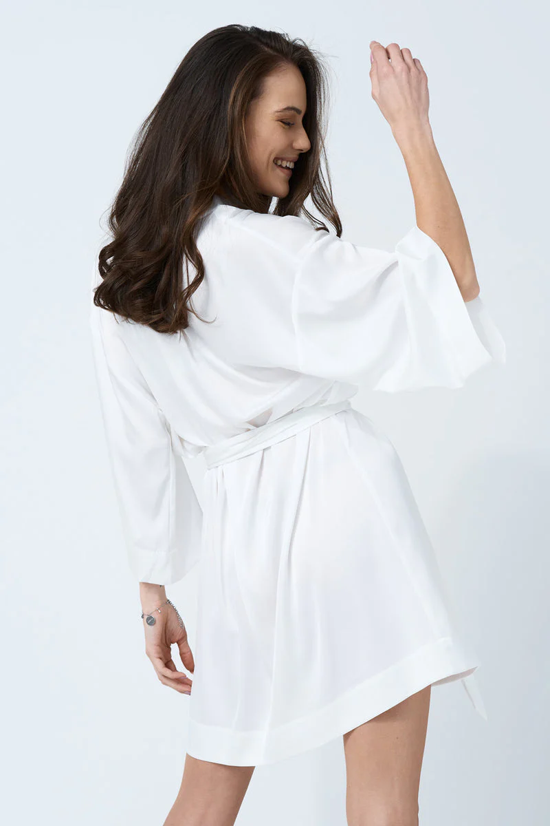 Satynowe kimono / szlafrok Dora Beige - Image 5