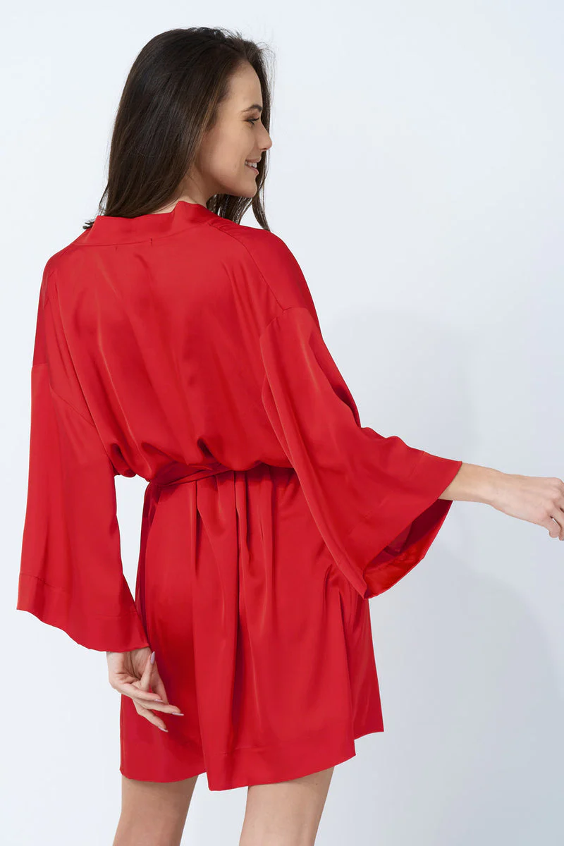 Czerwone kimono / szlafrok z satyny Dora Red - Image 5